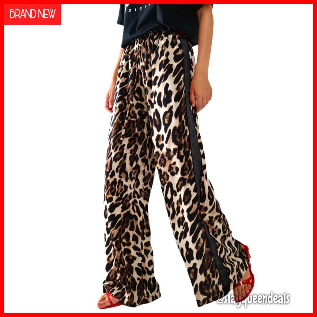 Wide Leg Palazzo Pants With Drawstring Waist, Polyester Blend, Straight Leg